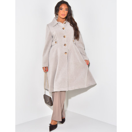 Mittellanger, melierter, ausgestellter Mantel