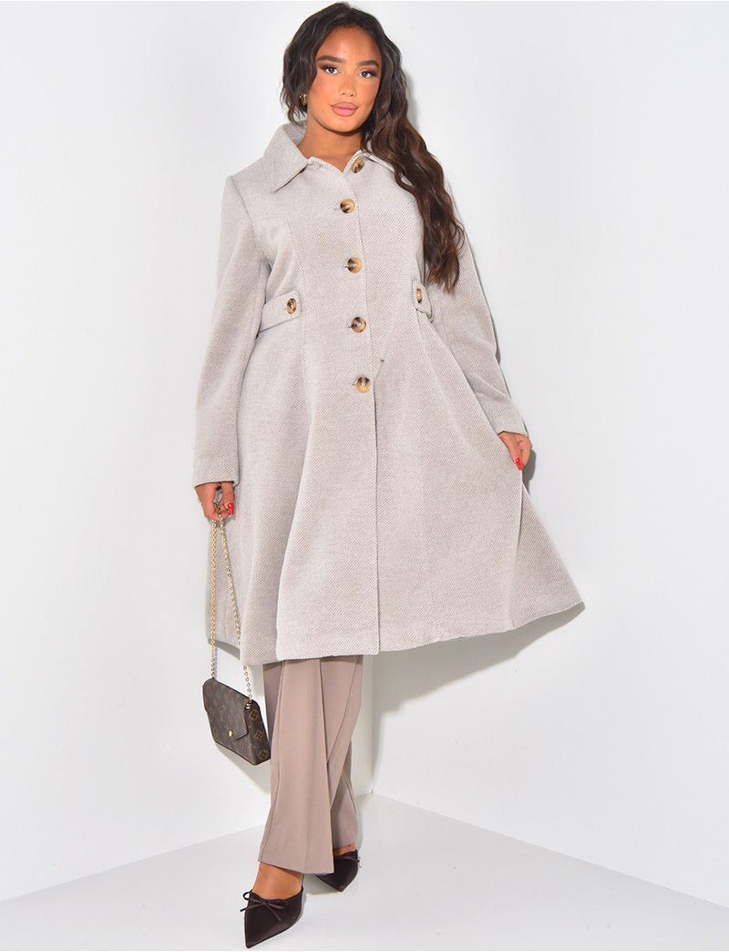 Manteau évasé, style vintage, vert et fausse fourrure cognac, Collectif