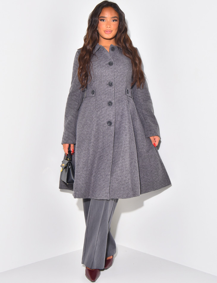 Manteau mi-long chiné évasé