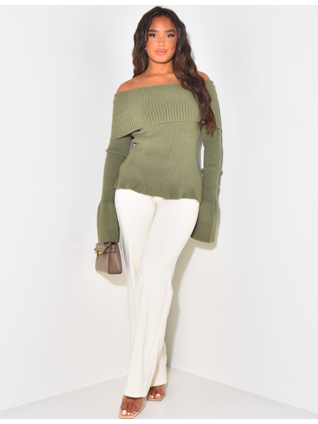 Pullover mit Bootskragen und ausgestellten Ärmeln