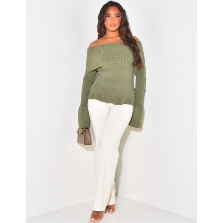 Pullover mit Bootskragen und ausgestellten Ärmeln