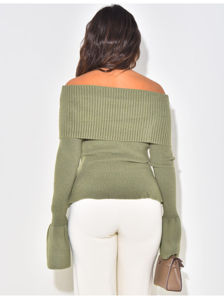 Pullover mit Bootskragen und ausgestellten Ärmeln