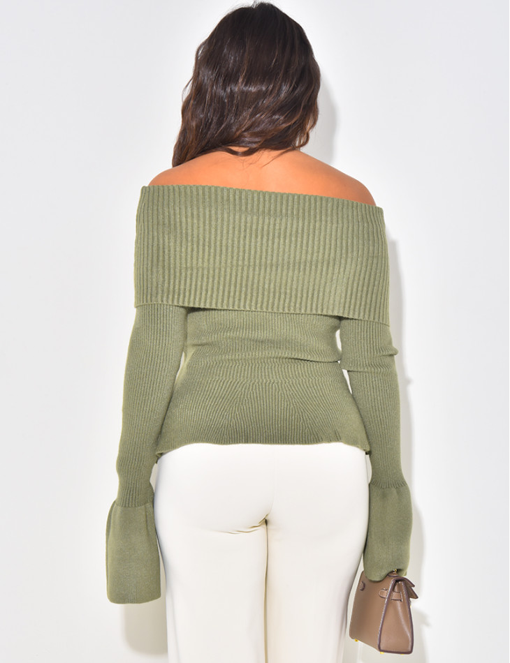 Pullover mit Bootskragen und ausgestellten Ärmeln