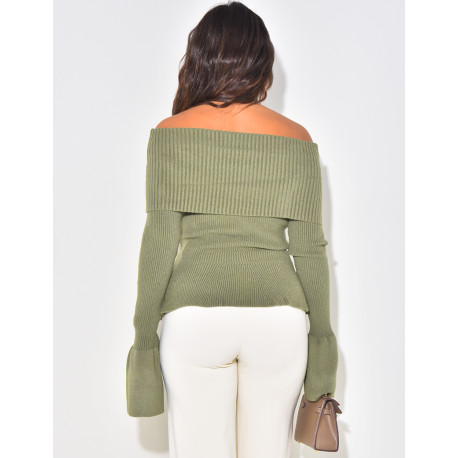 Pullover mit Bootskragen und ausgestellten Ärmeln