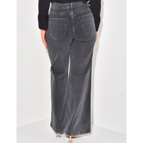 Wide-leg jeans with rhinestones on the sides