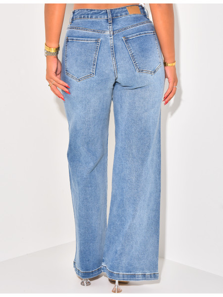 Wide-leg jeans with rhinestones on the sides