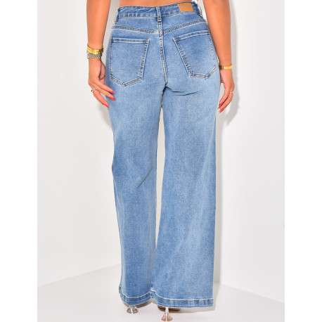 Wide-leg jeans with rhinestones on the sides