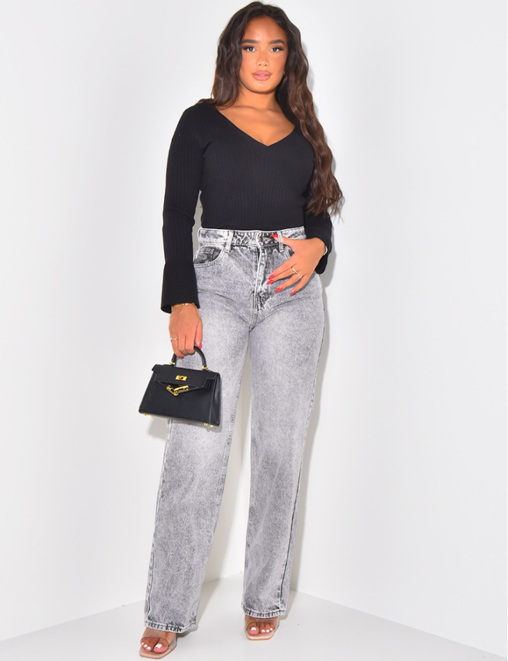 Graue Destroyed-Jeans mit geradem Schnitt