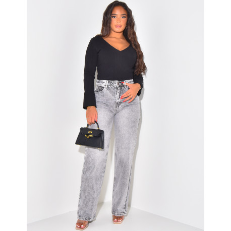 Graue Destroyed-Jeans mit geradem Schnitt