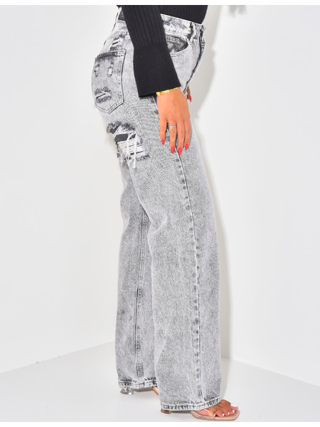 Graue Destroyed-Jeans mit geradem Schnitt