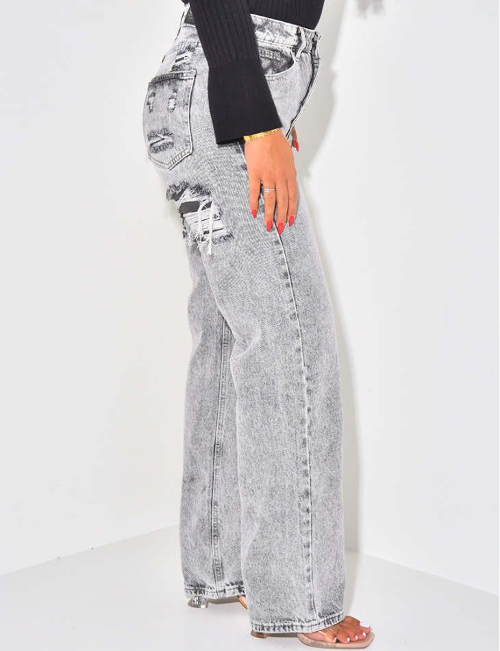 Graue Destroyed-Jeans mit geradem Schnitt