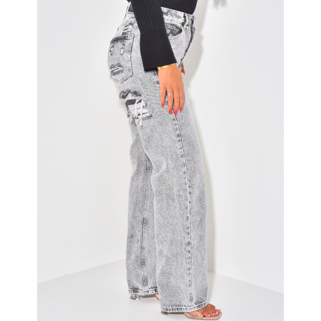Graue Destroyed-Jeans mit geradem Schnitt