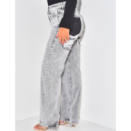 Graue Destroyed-Jeans mit geradem Schnitt