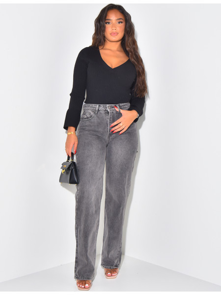 Gerade geschnittene Jeans in Destroyed-Anthrazit