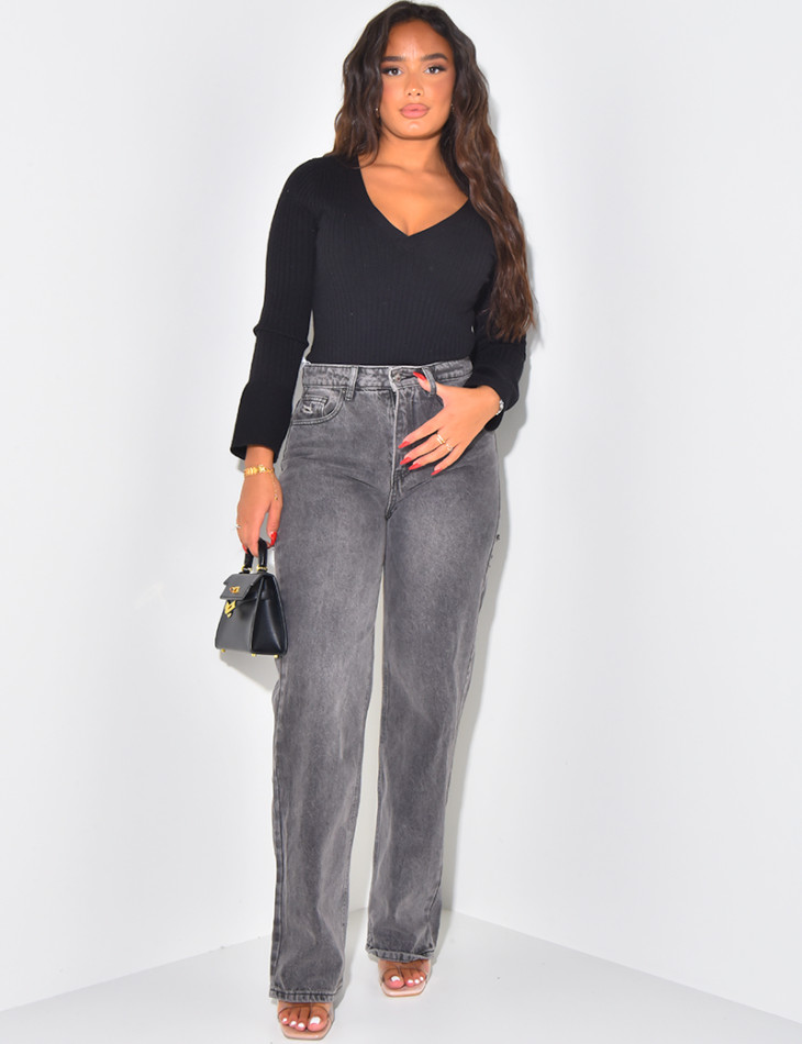 Gerade geschnittene Jeans in Destroyed-Anthrazit