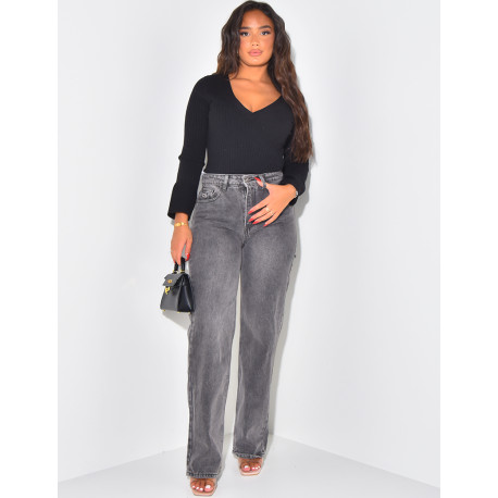 Gerade geschnittene Jeans in Destroyed-Anthrazit