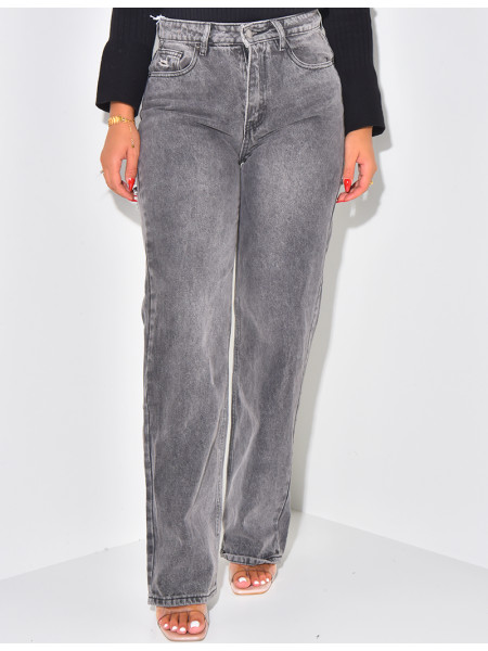 Gerade geschnittene Jeans in Destroyed-Anthrazit