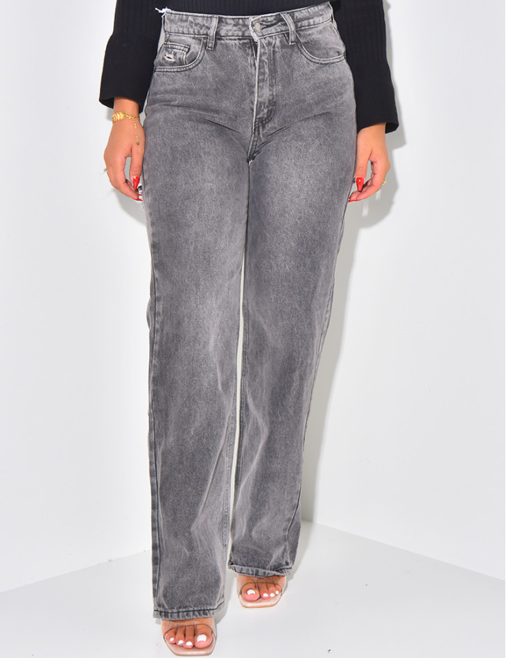 Gerade geschnittene Jeans in Destroyed-Anthrazit