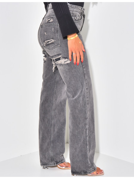 Gerade geschnittene Jeans in Destroyed-Anthrazit