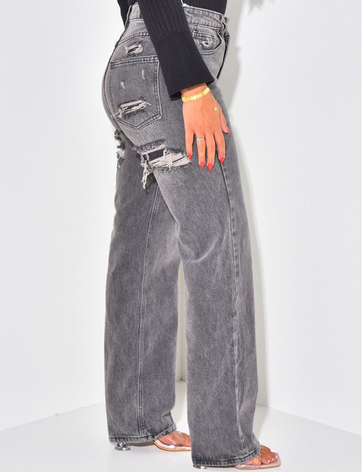 Gerade geschnittene Jeans in Destroyed-Anthrazit