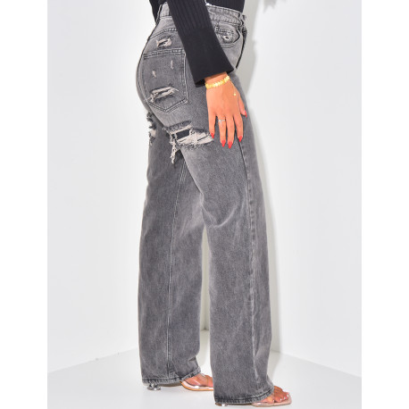 Gerade geschnittene Jeans in Destroyed-Anthrazit