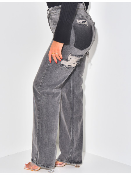 Gerade geschnittene Jeans in Destroyed-Anthrazit