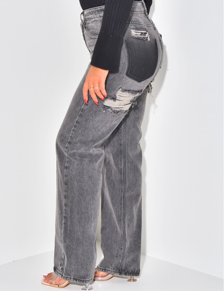 Gerade geschnittene Jeans in Destroyed-Anthrazit