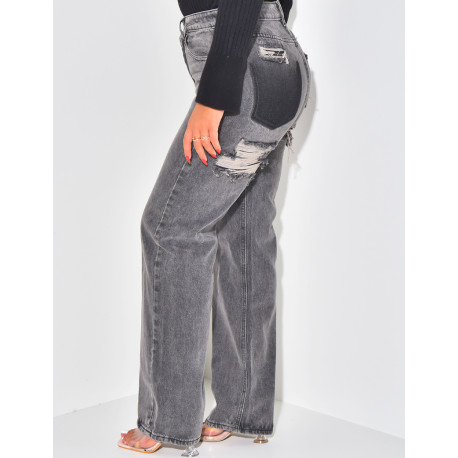 Gerade geschnittene Jeans in Destroyed-Anthrazit