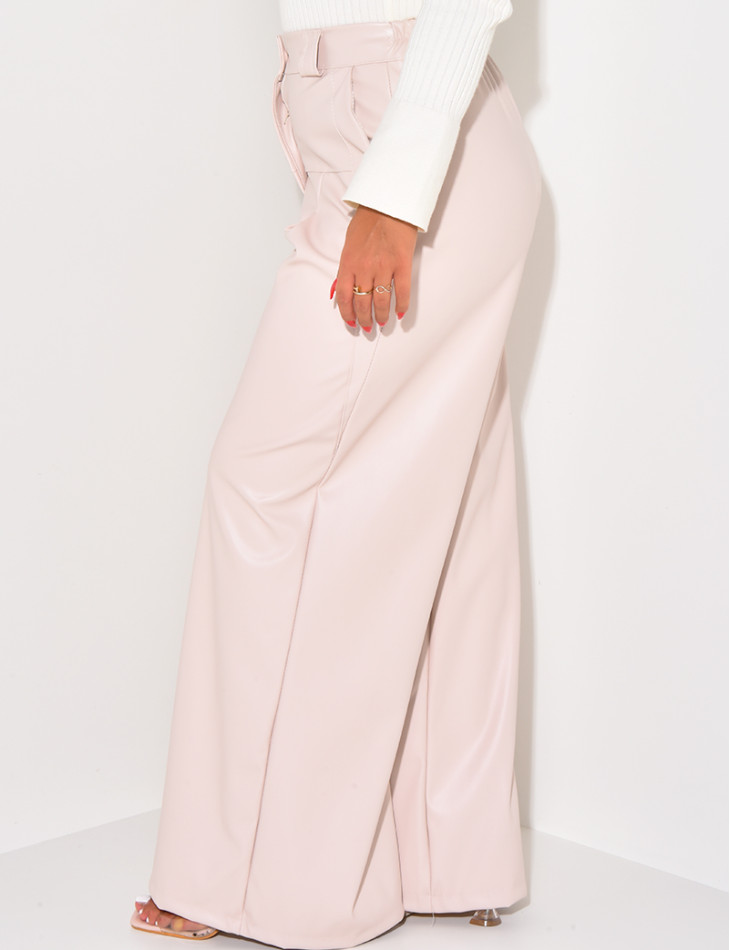 Pantalon en similicuir droit à pinces