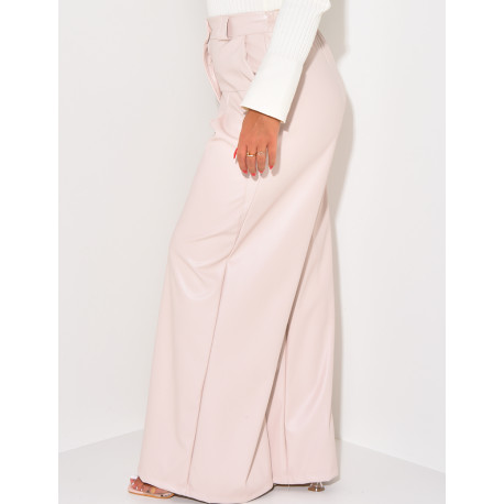 Pantalon en similicuir droit à pinces