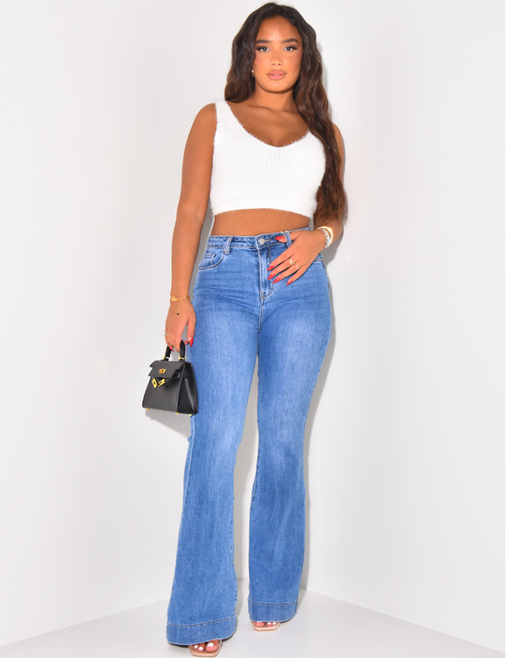 Elastic flare jeans discount