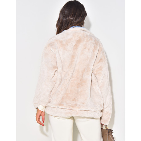 Oversized jacket in reversible denim with fur