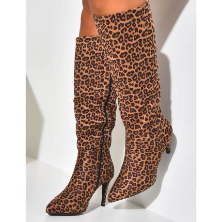 Bottes en suédine à motifs léopard