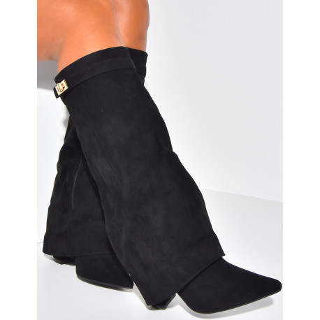 Suedette boots with square heels and flap
