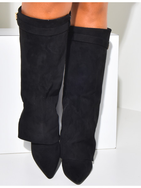 Suedette boots with square heels and flap