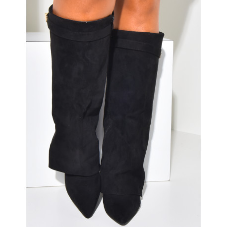 Suedette boots with square heels and flap