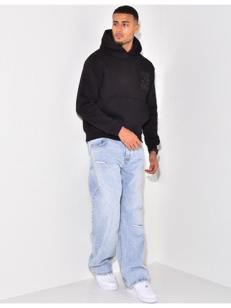 Sweat à capuche écriture en relief