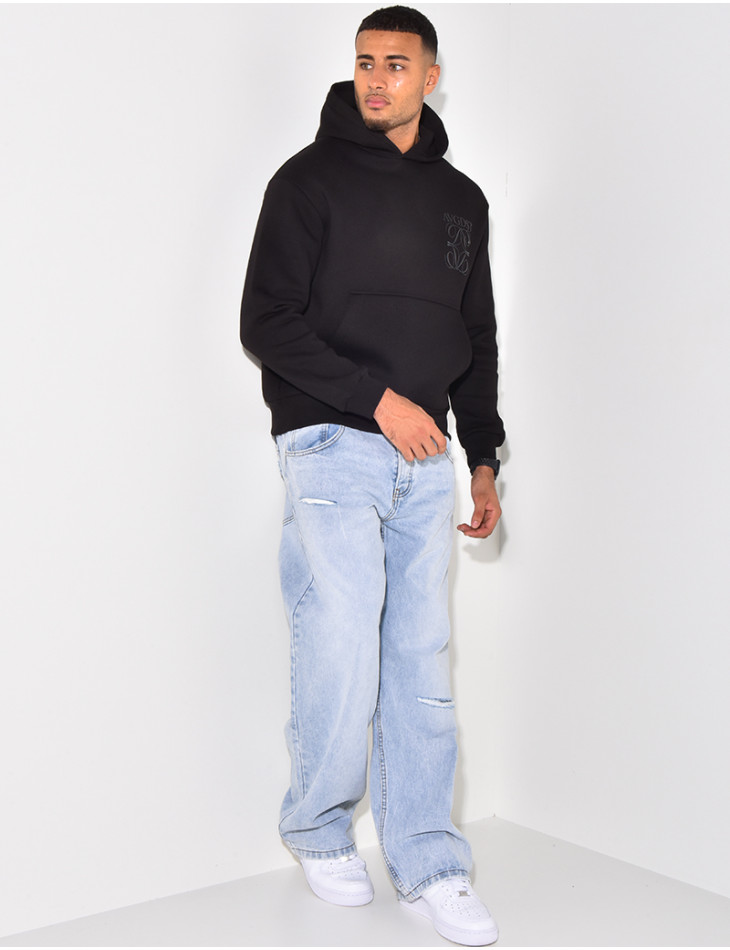 Sweat à capuche écriture en relief