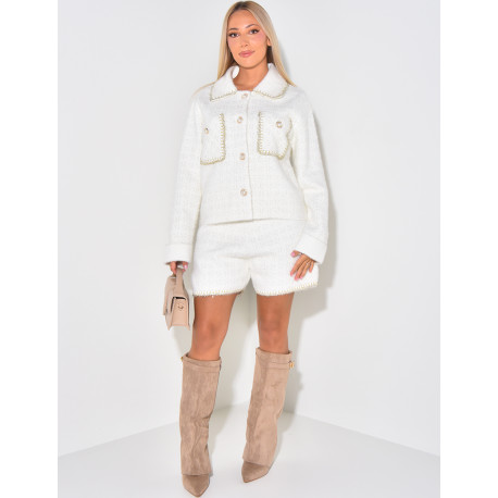 Set aus Weste und Shorts aus Wolle mit Perlenknöpfen