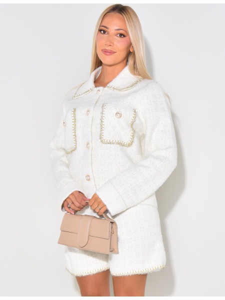 Set aus Weste und Shorts aus Wolle mit Perlenknöpfen