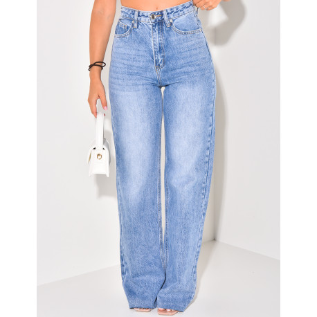 Jeans mit hoher Taille gerader Schnitt verwaschen