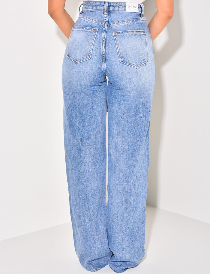 Jeans mit hoher Taille gerader Schnitt verwaschen
