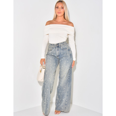 Gerade geschnittene Jeans mit Perlen