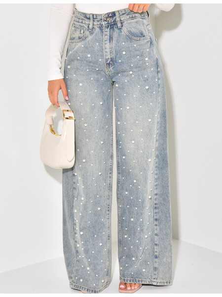 Jeans coupe droite à perles