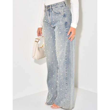 Jeans coupe droite à perles