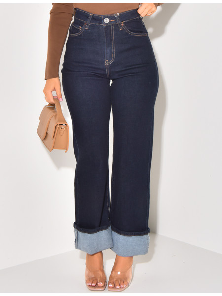 Jeans bleu brut stretchy à revers
