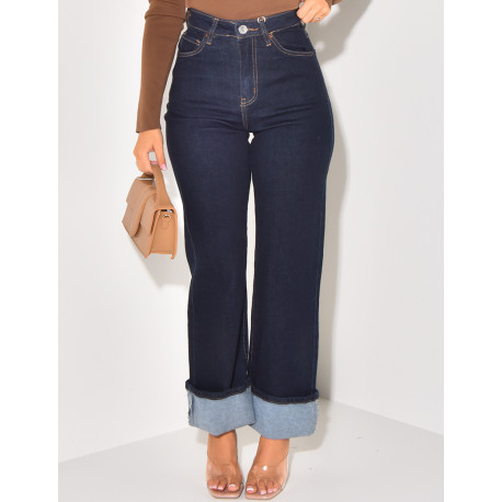 Jeans bleu brut stretchy à revers