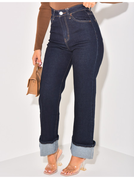 Jeans bleu brut stretchy à revers