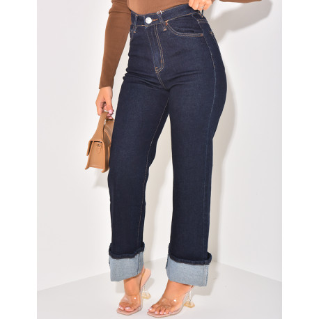 Jeans bleu brut stretchy à revers