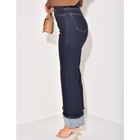 Jeans bleu brut stretchy à revers